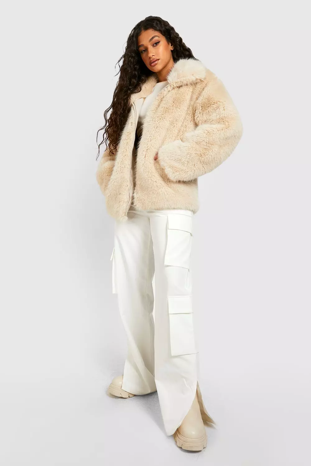 Faux fur coat deals off white